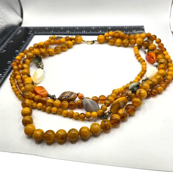 Vintage Multi Strand Beaded Necklace Moonglow Lucite 18" Retro Yellow Orange - Picture 5 of 8